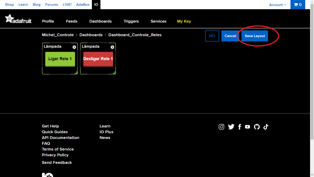Clique em Save Layout para salvar o redimensionamento da dashboard.