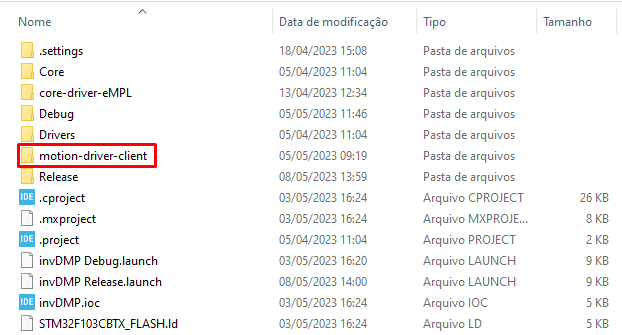 pasta com o aplicativo adaptado destacada na raiz do repositório
