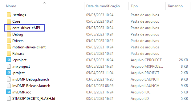 pasta core-driver-eMPL destacada no diretório raiz do repositório local