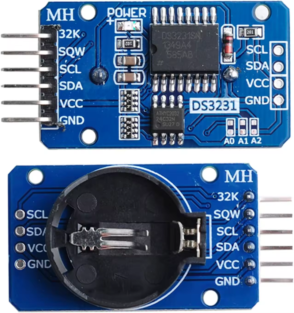 Imagem do modulo RTC DS3231 frente e verso